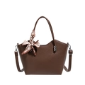 Sac seau en cuir grainé marron avec foulard en soie et bandoulière réglable - Café