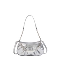 Sac à bandoulière argenté à motif crocodile avec chaîne de perles et breloques en cœur - Argenté