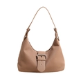 Bolso de hombro marrón plisado para mujer con textura ondulada y hebilla plateada - Caqui