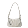 Chic off-white pleated handbag for women with silver hearts and pearl chain strap - Off White