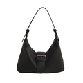Chic black underarm bag with vertical ribbed texture and silver square buckle - Black