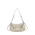 Sac sous le bras blanc crème texture crocodile avec chaîne perle et pendentif cœur - Blanc Cassé