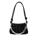 Black pleated cloud handbag with pearl and silver heart charm decoration - Black