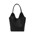 Bolso tote de cuero trenzado negro con asas redondas lisas para el uso diario de oficina - Negro