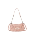 Sac sous le bras rose à motif crocodile avec volants et chaîne perles cœur - Rose
