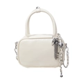 White mini chain bag with faux crocodile texture and silver decorative pendants - Off White