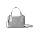Bolso saco minimalista de tela gris con correas y asas de cuero plateado elegante - Plateado
