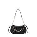 Sac sous le bras noir texture croco chic avec breloques cœur et chaîne en perles - Noir