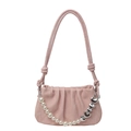 Chic rose pink pleated shoulder bag with pearl and silver heart chain detail - Pink