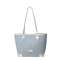 Hellblaue Jeans-Tote Bag mit silbernem Metallic-Besatz und Kontrastgriff für den Alltag - Silber