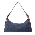 Borsa sottobraccio retrò in denim a mezzaluna con tracolla in pelle marrone su bianco - Blu scuro
