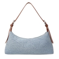 Borsa baguette in denim lavato azzurro con tracolla marrone e anelli in metallo argento - Azzurro