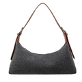 Borsa sottobraccio in tweed grigio scuro con tracolla in pelle marrone e anelli - Marrone Scuro