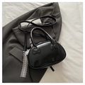 Glossy black patent leather handbag with bow stitch details and crossbody strap - Black