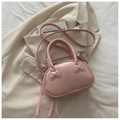 Pink matte PU leather mini Boston bag with bow relief and ribbon detail - Pink
