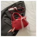 Elegant bright red crossbody bag with heart embossing and white lace bow detail - Red with Pendant