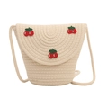 Mini borsa a tracolla in paglia color crema per bambini con ricamo di ciliegie - Stile Con Ricamo a Ciliegia / Bianco