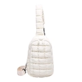White quilted nylon crossbody chest bag with padded grid texture and adjustable strap - White