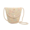 Mini borsa a tracolla in paglia con cuciture a zigzag colorate e un grande bottone di perla - Fibbia con Perla Grande Cuciture Colorate / Bianco