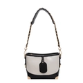 Sac seau bicolore chic noir et blanc avec chaîne dorée et coins métalliques élégants - Noir