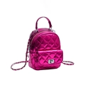 Mini zaino rosa metallizzato trapuntato con catena argento e chiusura a vite - Rosa Rosso