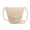 Borsa a tracolla in paglia intrecciata beige per bambini con dettaglio di perla - Fibbia con Perla Grande Minimalista / Bianco