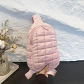 Pink quilted nylon crossbody chest bag with adjustable strap and diamond texture - Pink