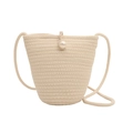 Mini borsa a secchiello in corda di cotone crema con chiusura a perla per bambini - Fibbia con Perla Grande Stile Secchiello / Bianco