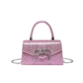Sparkly pink sequin mini handbag with crystal bow detail and silver chain strap - Pink