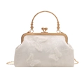 Sac rétro en dentelle brodée blanche avec papillons 3D et chaîne dorée chic - Blanc