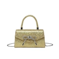 Elegant gold sequin mini evening bag with sparkling diamond bow detail and chain strap - Gold