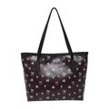 Women's large capacity tote bag with vintage floral print and black leather straps - Bowknot Style