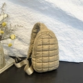 Quilted nylon sling bag in khaki with adjustable strap and textured puffer finish - Khaki