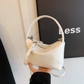 White pleated PU leather hobo bag with adjustable strap and silver zipper hardware - White