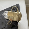 Champagne gold woven texture handbag with top handle and crossbody strap for women - Gold Large
