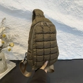 Puffy brown quilted nylon sling bag with adjustable strap and diamond lattice texture - Brown
