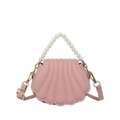 Pink shell-shaped crossbody bag with quilted faux leather and pearl top handle - Pink