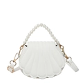 Chic white shell-shaped handbag with pearl handle and adjustable shoulder strap - White