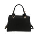 Grande borsa a mano nera opaca in finta pelle con goffratura Fashion Trend e anelli oro - Nero