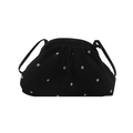 Elegante borsa a tracolla nera con motivi floreali bianchi e dettagli arricciati - Nero