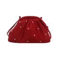 Borsa a spalla plissettata in chiffon rosso con motivo floreale bianco e coulisse - Rosso