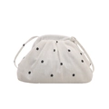 Beauty case con coulisse, trama a pieghe e stampe floreali nere su fondo bianco - Bianco