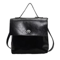 Retro black leather backpack with glossy oil wax finish and silver metal twist lock buckle - Black