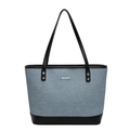 Borsa tote in denim celeste con finiture in pelle nera e grande capacità per il lavoro - Denim Blu Con Nero