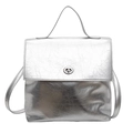 Silver metallic wrinkled faux leather backpack with top handle and twist lock closure - Silver
