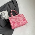 Roze canvas draagtas met traditioneel Chinees borduurwerk en gelukssymbolen - S / Pink Large Print