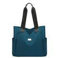 Minimalist deep lake blue oxford tote bag with black handles and metal decoration - Blue