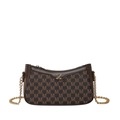 Vintage brown shoulder bag with monogram M print and gold chain strap on white background - Brown