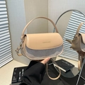 Elegant beige semi-circle handbag with silver sequin trim and adjustable shoulder strap - Khaki