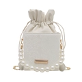 Chic cream white bucket bag with pearl handle and snake skin texture finish - White